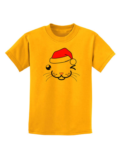 Kyu-T Face Kattio Santa Hat Boy Cat Childrens T-Shirt-Childrens T-Shirt-TooLoud-Gold-X-Small-Davson Sales