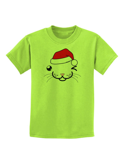 Kyu-T Face Kattio Santa Hat Boy Cat Childrens T-Shirt-Childrens T-Shirt-TooLoud-Lime-Green-X-Small-Davson Sales