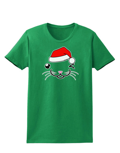 Kyu-T Face Kattio Santa Hat Boy Cat Womens Dark T-Shirt-TooLoud-Kelly-Green-X-Small-Davson Sales