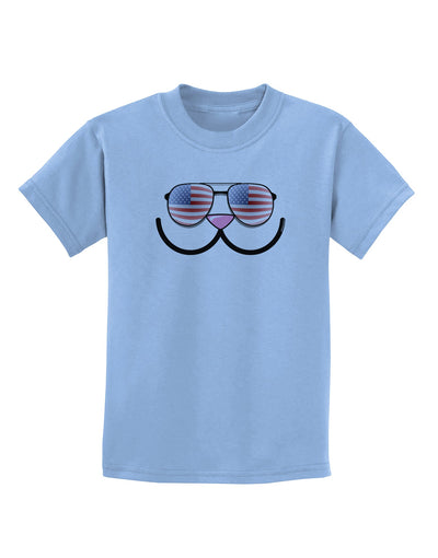 Kyu-T Face - Kawa Patriotic Sunglasses Childrens T-Shirt-Childrens T-Shirt-TooLoud-Light-Blue-X-Small-Davson Sales