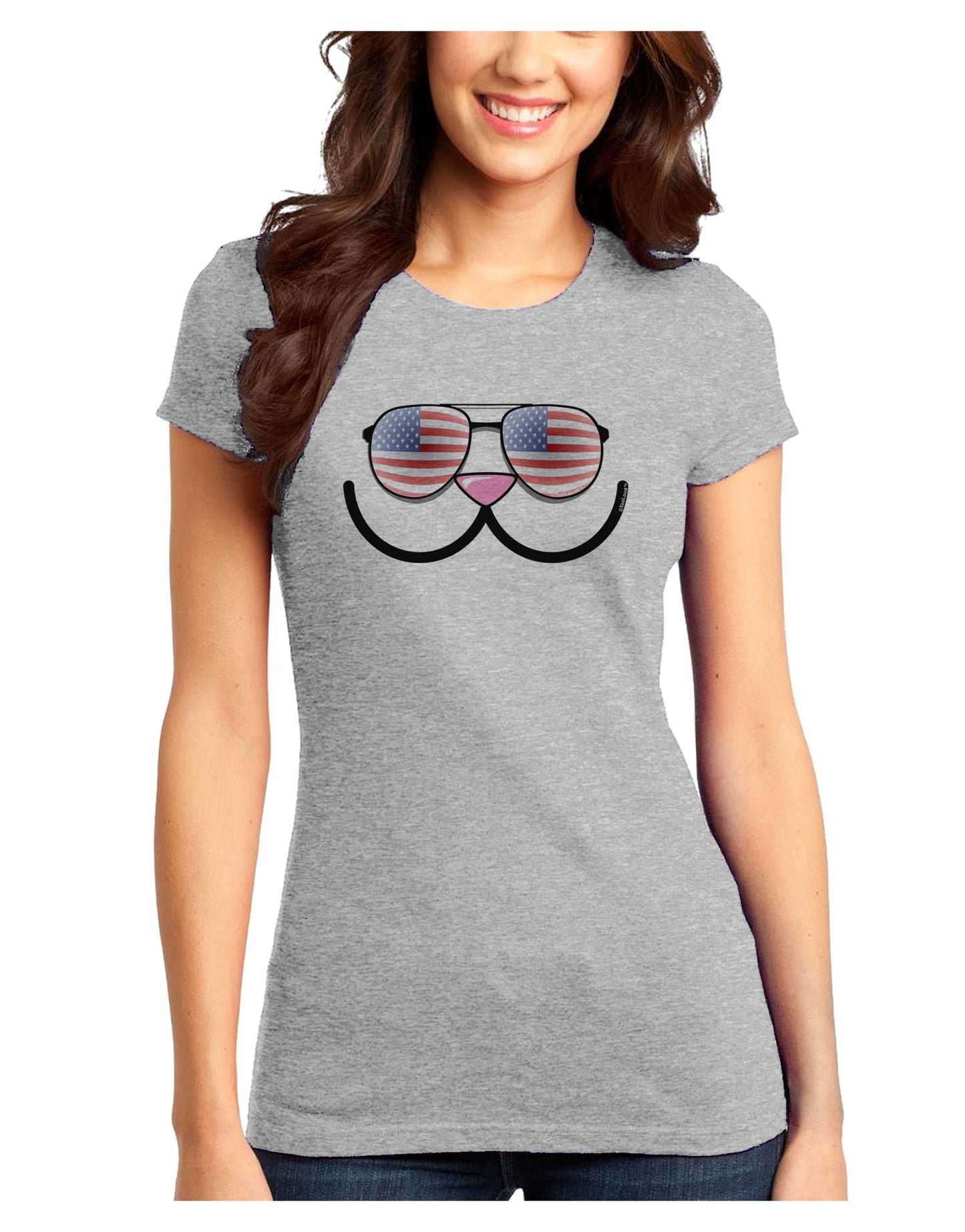 Kyu-T Face - Kawa Patriotic Sunglasses Juniors T-Shirt-Womens Juniors T-Shirt-TooLoud-Ash-Gray-Juniors Fitted XS-Davson Sales