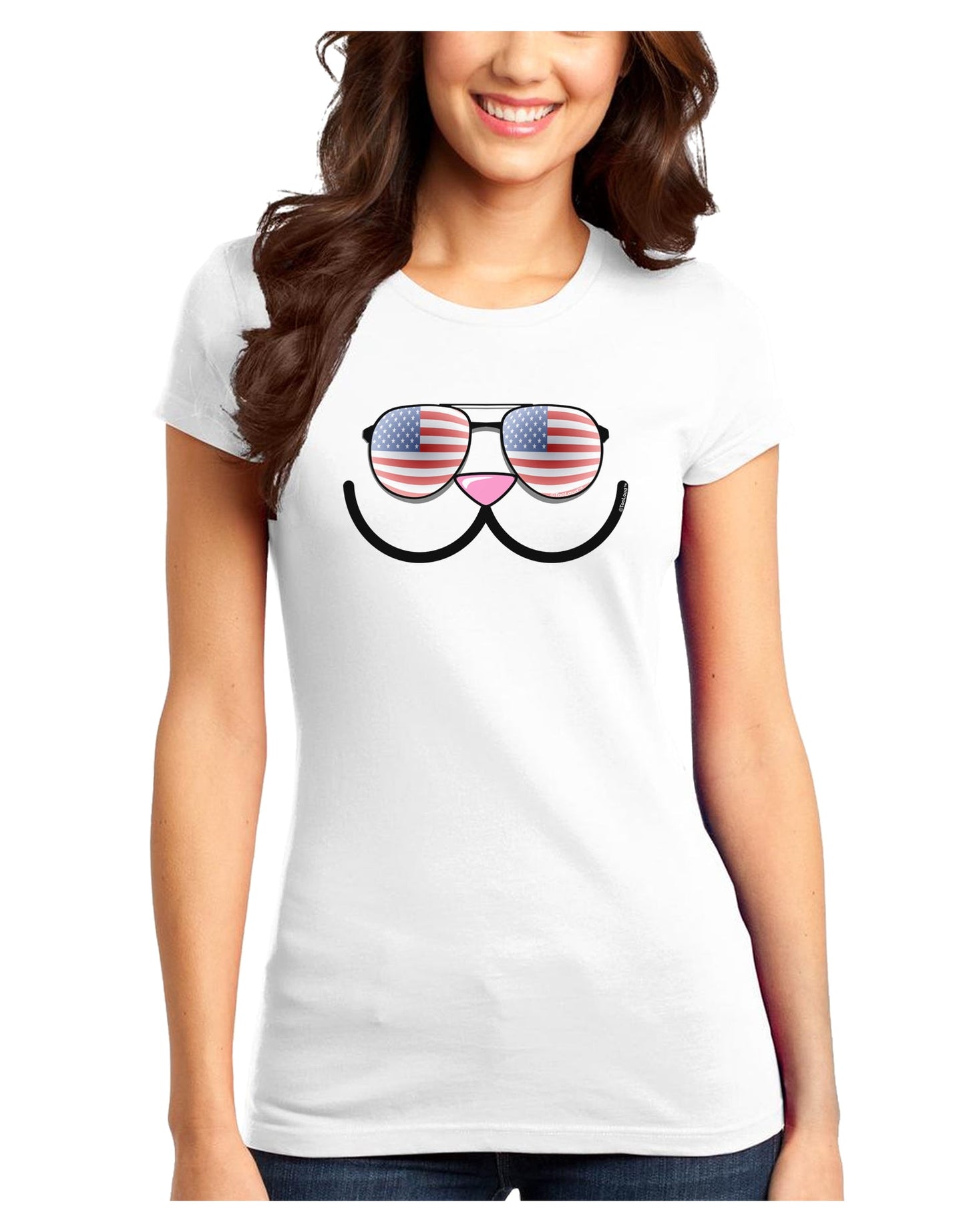 Kyu-T Face - Kawa Patriotic Sunglasses Juniors T-Shirt-Womens Juniors T-Shirt-TooLoud-White-Juniors Fitted XS-Davson Sales