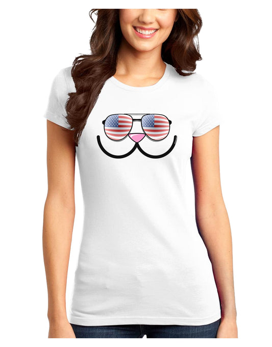 Kyu-T Face - Kawa Patriotic Sunglasses Juniors T-Shirt-Womens Juniors T-Shirt-TooLoud-White-Juniors Fitted XS-Davson Sales