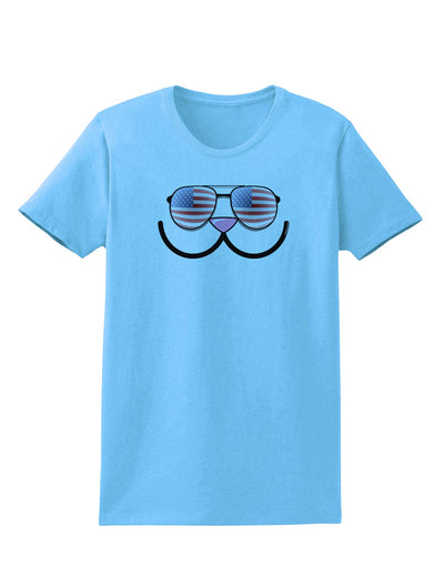Kyu-T Face - Kawa Patriotic Sunglasses Womens T-Shirt-Womens T-Shirt-TooLoud-Aquatic-Blue-X-Small-Davson Sales