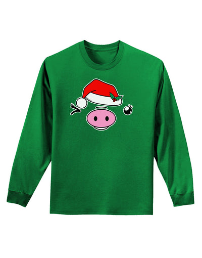 Kyu-T Face Oinkette Santa Hat Girl Pig Adult Long Sleeve Dark T-Shirt-TooLoud-Kelly-Green-Small-Davson Sales