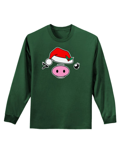 Kyu-T Face Oinkette Santa Hat Girl Pig Adult Long Sleeve Dark T-Shirt-TooLoud-Dark-Green-Small-Davson Sales