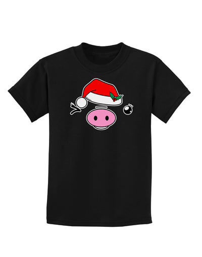 Kyu-T Face Oinkette Santa Hat Girl Pig Childrens Dark T-Shirt-Childrens T-Shirt-TooLoud-Black-X-Small-Davson Sales