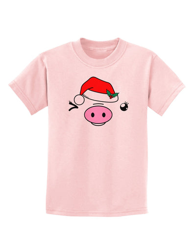 Kyu-T Face Oinkette Santa Hat Girl Pig Childrens T-Shirt-Childrens T-Shirt-TooLoud-PalePink-X-Small-Davson Sales