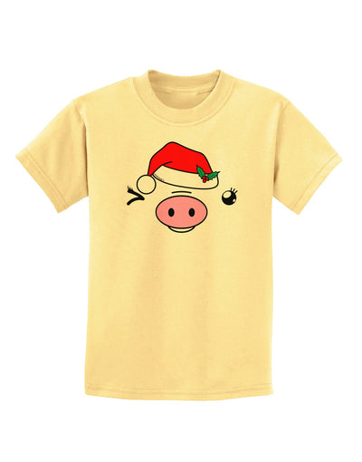 Kyu-T Face Oinkette Santa Hat Girl Pig Childrens T-Shirt-Childrens T-Shirt-TooLoud-Daffodil-Yellow-X-Small-Davson Sales