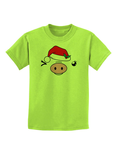 Kyu-T Face Oinkette Santa Hat Girl Pig Childrens T-Shirt-Childrens T-Shirt-TooLoud-Lime-Green-X-Small-Davson Sales