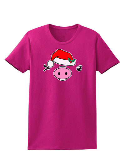 Kyu-T Face Oinkette Santa Hat Girl Pig Womens Dark T-Shirt-TooLoud-Hot-Pink-Small-Davson Sales