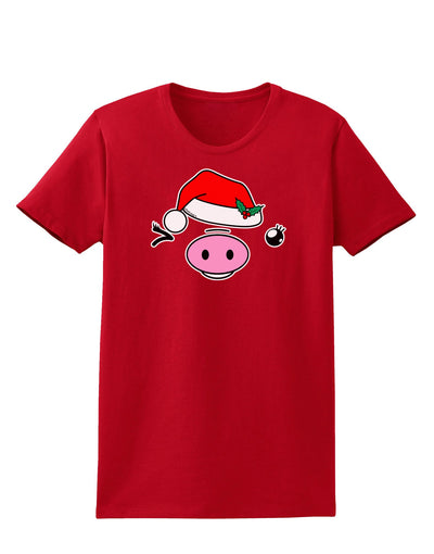 Kyu-T Face Oinkette Santa Hat Girl Pig Womens Dark T-Shirt-TooLoud-Red-X-Small-Davson Sales