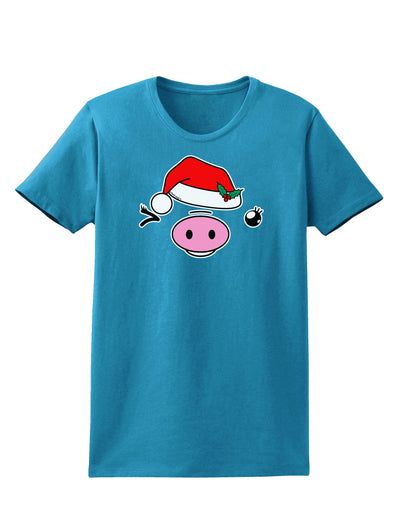 Kyu-T Face Oinkette Santa Hat Girl Pig Womens Dark T-Shirt-TooLoud-Turquoise-X-Small-Davson Sales