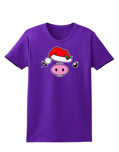 Kyu-T Face Oinkette Santa Hat Girl Pig Womens Dark T-Shirt-TooLoud-Purple-X-Small-Davson Sales