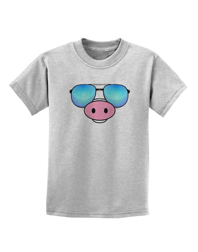 Kyu-T Face - Oinkz Cool Sunglasses Childrens T-Shirt-Childrens T-Shirt-TooLoud-AshGray-X-Small-Davson Sales