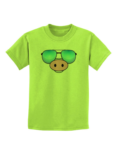 Kyu-T Face - Oinkz Cool Sunglasses Childrens T-Shirt-Childrens T-Shirt-TooLoud-Lime-Green-X-Small-Davson Sales