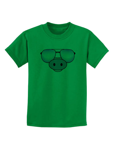 Kyu-T Face - Oinkz Cool Sunglasses Childrens T-Shirt-Childrens T-Shirt-TooLoud-Kelly-Green-X-Small-Davson Sales