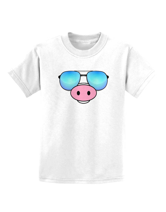 Kyu-T Face - Oinkz Cool Sunglasses Childrens T-Shirt-Childrens T-Shirt-TooLoud-White-X-Small-Davson Sales