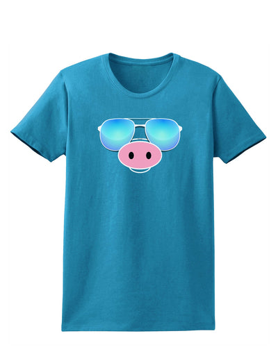 Kyu-T Face - Oinkz Cool Sunglasses Womens Dark T-Shirt-TooLoud-Turquoise-X-Small-Davson Sales