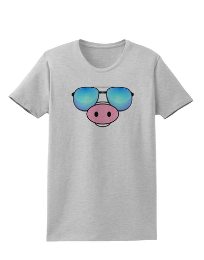 Kyu-T Face - Oinkz Cool Sunglasses Womens T-Shirt-Womens T-Shirt-TooLoud-AshGray-X-Small-Davson Sales