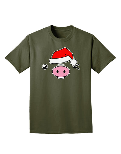 Kyu-T Face Oinkz Santa Hat Boy Pig Adult Dark T-Shirt-Mens T-Shirt-TooLoud-Military-Green-Small-Davson Sales