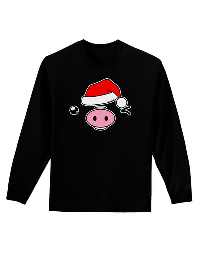 Kyu-T Face Oinkz Santa Hat Boy Pig Adult Long Sleeve Dark T-Shirt-TooLoud-Black-Small-Davson Sales