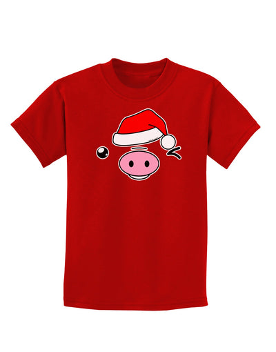 Kyu-T Face Oinkz Santa Hat Boy Pig Childrens Dark T-Shirt-Childrens T-Shirt-TooLoud-Red-X-Small-Davson Sales