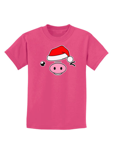 Kyu-T Face Oinkz Santa Hat Boy Pig Childrens Dark T-Shirt-Childrens T-Shirt-TooLoud-Sangria-X-Small-Davson Sales