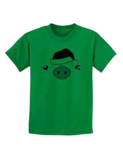 Kyu-T Face Oinkz Santa Hat Boy Pig Childrens T-Shirt-Childrens T-Shirt-TooLoud-Kelly-Green-X-Small-Davson Sales