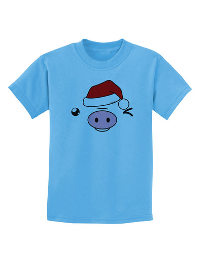 Kyu-T Face Oinkz Santa Hat Boy Pig Childrens T-Shirt-Childrens T-Shirt-TooLoud-Aquatic-Blue-X-Small-Davson Sales