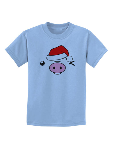 Kyu-T Face Oinkz Santa Hat Boy Pig Childrens T-Shirt-Childrens T-Shirt-TooLoud-Light-Blue-X-Small-Davson Sales