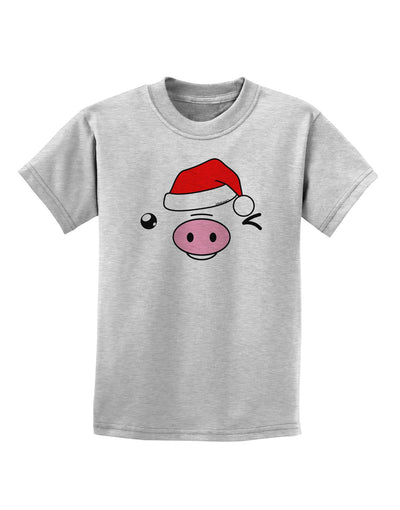 Kyu-T Face Oinkz Santa Hat Boy Pig Childrens T-Shirt-Childrens T-Shirt-TooLoud-AshGray-X-Small-Davson Sales