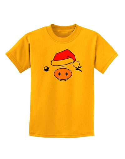 Kyu-T Face Oinkz Santa Hat Boy Pig Childrens T-Shirt-Childrens T-Shirt-TooLoud-Gold-X-Small-Davson Sales