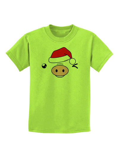 Kyu-T Face Oinkz Santa Hat Boy Pig Childrens T-Shirt-Childrens T-Shirt-TooLoud-Lime-Green-X-Small-Davson Sales