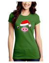 Kyu-T Face Oinkz Santa Hat Boy Pig Juniors Crew Dark T-Shirt-T-Shirts Juniors Tops-TooLoud-Kiwi-Green-Juniors Fitted Small-Davson Sales