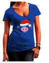 Kyu-T Face Oinkz Santa Hat Boy Pig Juniors V-Neck Dark T-Shirt-Womens V-Neck T-Shirts-TooLoud-Royal-Blue-Juniors Fitted Small-Davson Sales