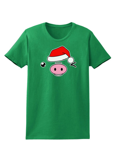 Kyu-T Face Oinkz Santa Hat Boy Pig Womens Dark T-Shirt-TooLoud-Kelly-Green-X-Small-Davson Sales