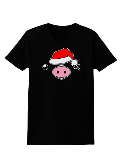 Kyu-T Face Oinkz Santa Hat Boy Pig Womens Dark T-Shirt-TooLoud-Black-X-Small-Davson Sales