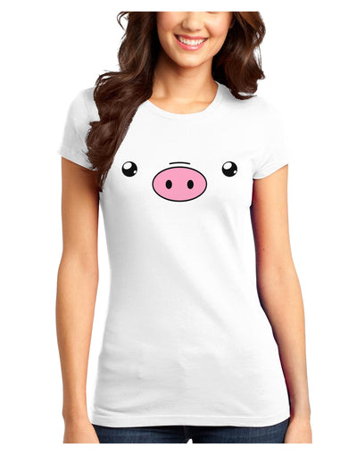 Kyu-T Face - Oinkz the Pig Juniors T-Shirt-Womens Juniors T-Shirt-TooLoud-White-Juniors Fitted XS-Davson Sales