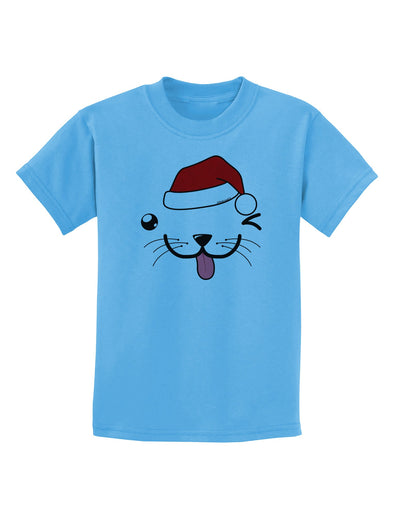 Kyu-T Face Puppino Santa Boy Dog Childrens T-Shirt-Childrens T-Shirt-TooLoud-Aquatic-Blue-X-Small-Davson Sales