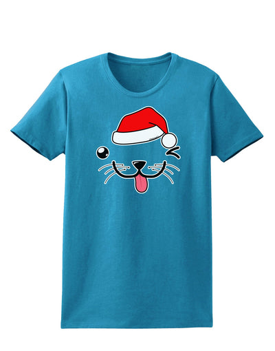 Kyu-T Face Puppino Santa Boy Dog Womens Dark T-Shirt-TooLoud-Turquoise-X-Small-Davson Sales