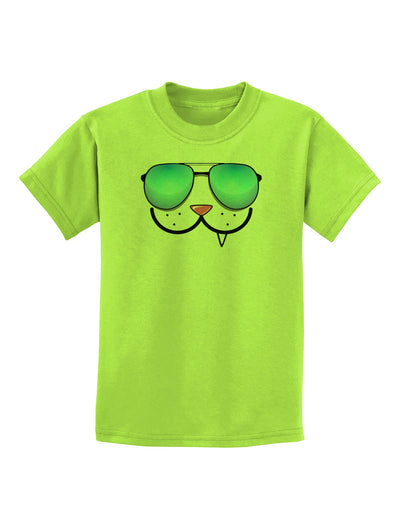 Kyu-T Face - Snaggle Cool Sunglasses Childrens T-Shirt-Childrens T-Shirt-TooLoud-Lime-Green-X-Small-Davson Sales