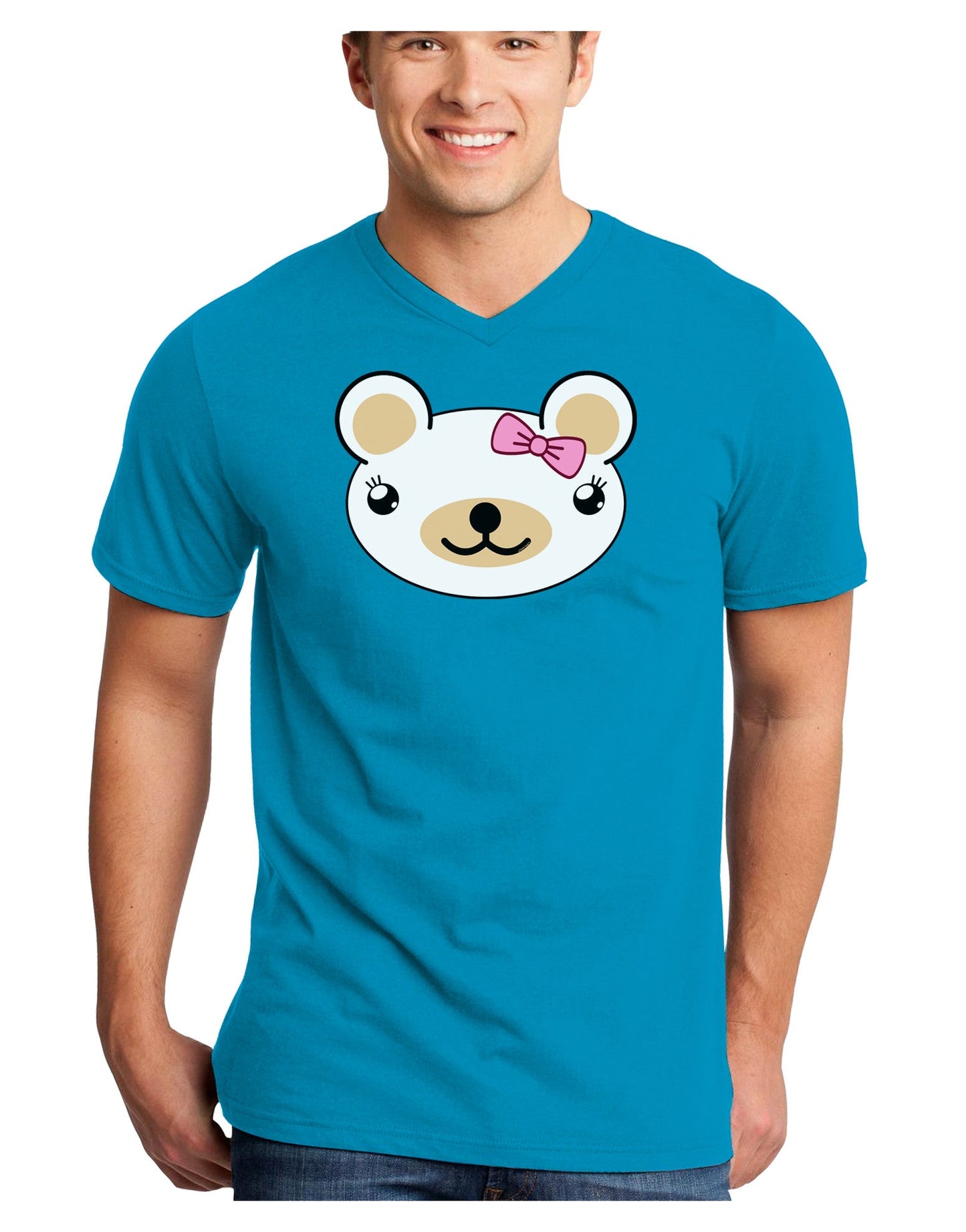 Kyu-T Head - Day Beartholomea Girl Teddy Bear Adult Dark V-Neck T-Shirt-Mens V-Neck T-Shirt-TooLoud-Turquoise-Small-Davson Sales