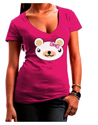 Kyu-T Head - Day Beartholomea Girl Teddy Bear Juniors V-Neck Dark T-Shirt-Womens V-Neck T-Shirts-TooLoud-Hot-Pink-Small-Davson Sales