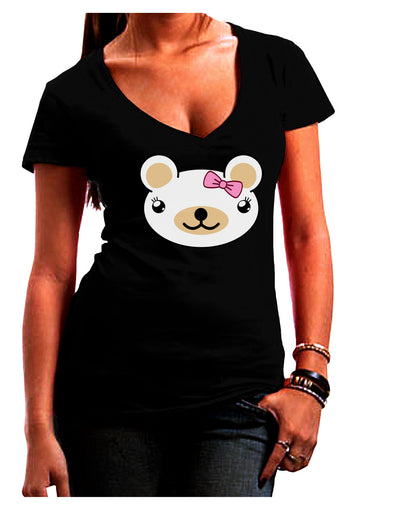 Kyu-T Head - Day Beartholomea Girl Teddy Bear Juniors V-Neck Dark T-Shirt-Womens V-Neck T-Shirts-TooLoud-Black-Small-Davson Sales