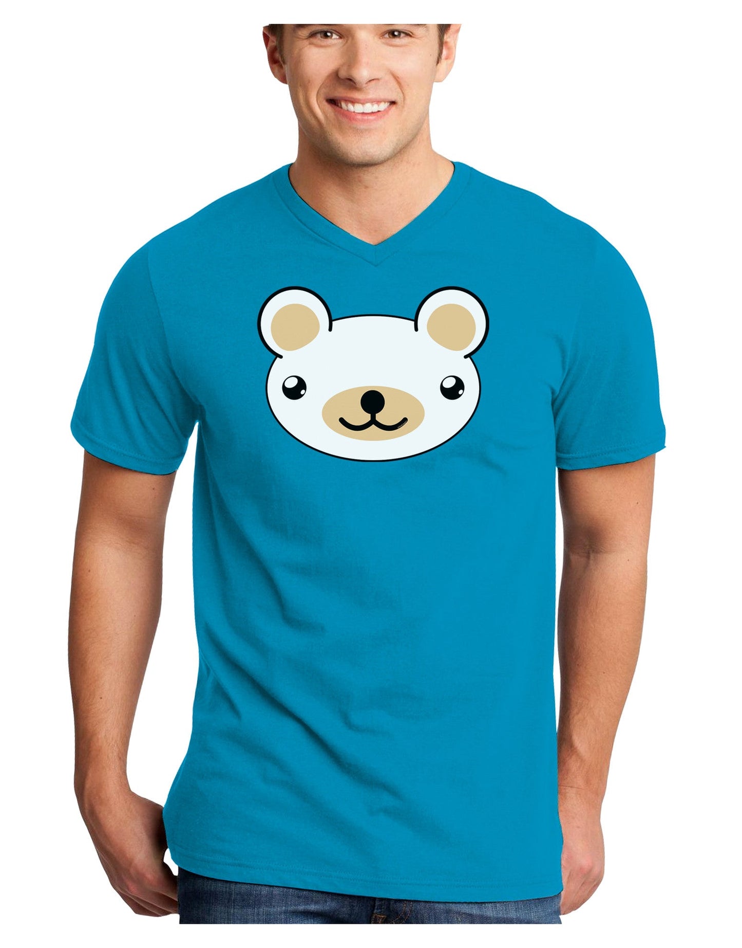 Kyu-T Head - Day Beartholomew Teddy Bear Adult Dark V-Neck T-Shirt-Mens V-Neck T-Shirt-TooLoud-Turquoise-Small-Davson Sales