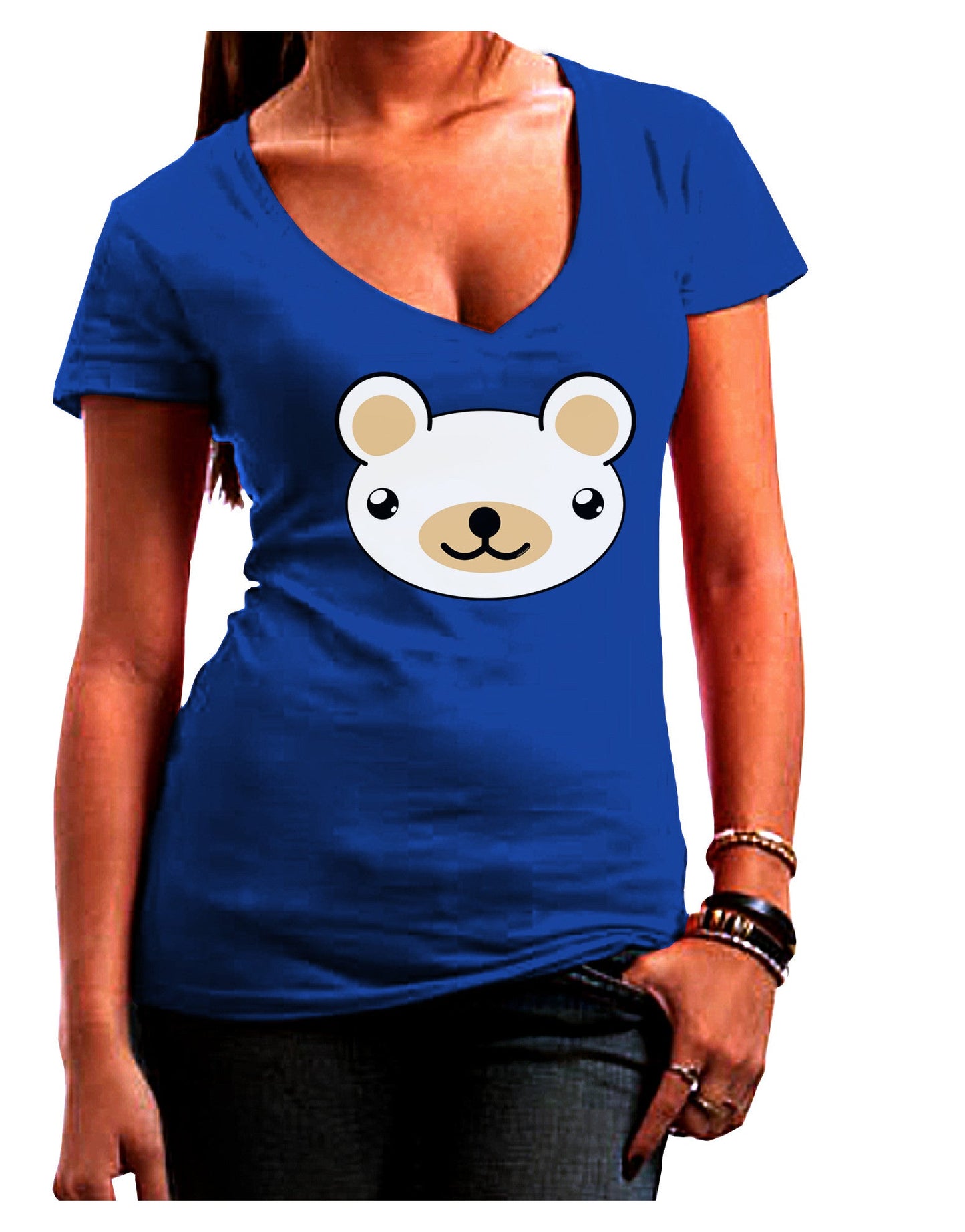 Kyu-T Head - Day Beartholomew Teddy Bear Juniors V-Neck Dark T-Shirt-Womens V-Neck T-Shirts-TooLoud-Royal-Blue-Small-Davson Sales