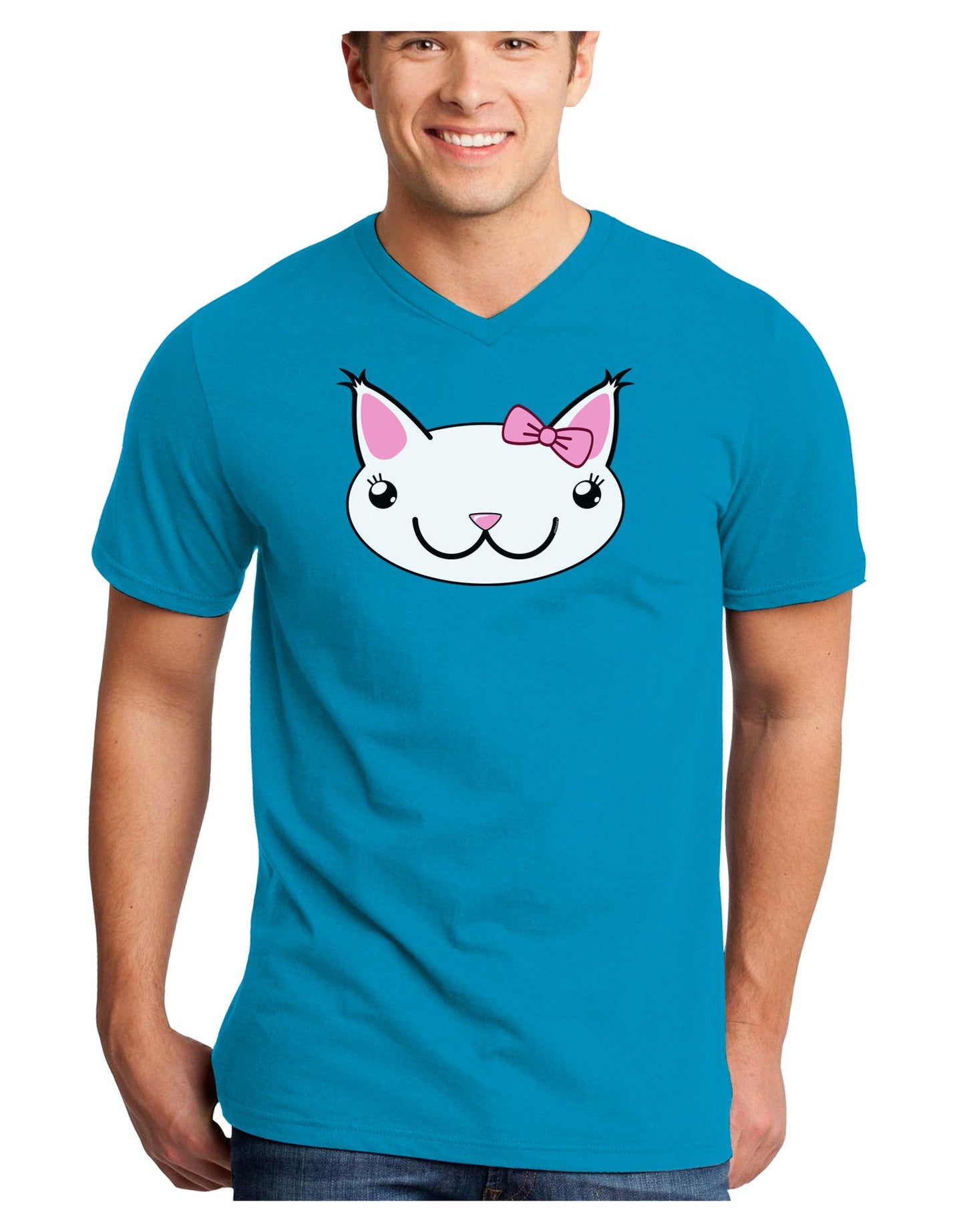 Kyu-T Head - Day Kawaia the Cute Girl Critter Adult Dark V-Neck T-Shirt-Mens V-Neck T-Shirt-TooLoud-Turquoise-Small-Davson Sales