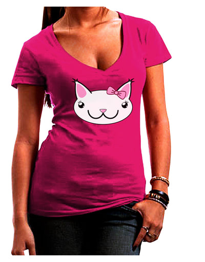 Kyu-T Head - Day Kawaia the Cute Girl Critter Juniors V-Neck Dark T-Shirt-Womens V-Neck T-Shirts-TooLoud-Hot-Pink-Small-Davson Sales