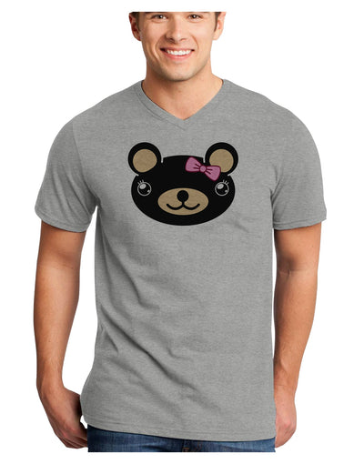 Kyu-T Head - Night Beartholomea Girl Teddy Bear Adult V-Neck T-shirt-Mens V-Neck T-Shirt-TooLoud-HeatherGray-Small-Davson Sales